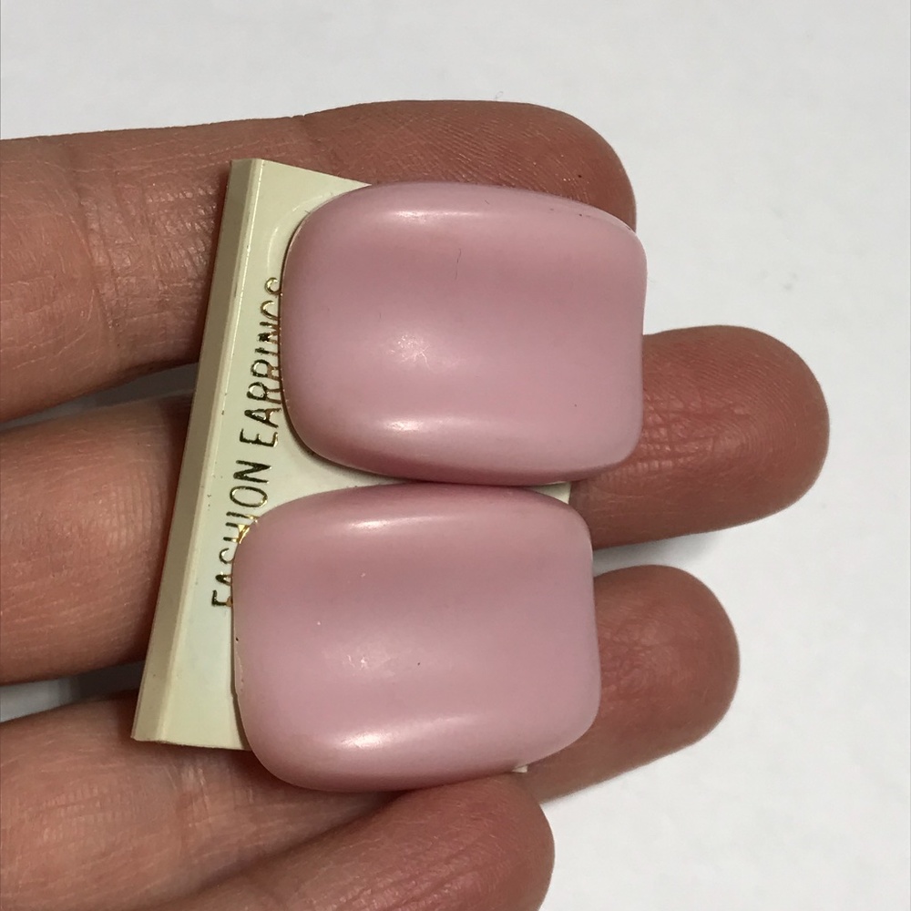 Vintage NOS Baby Pink Frosted Rectangle Curved Costume Earrings 80's 90's